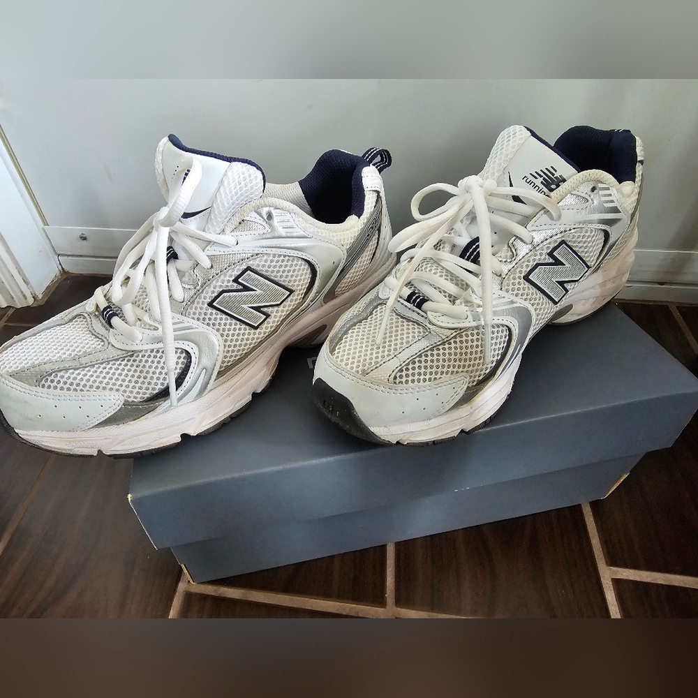 New Balance White and Navy Athletic Shoes